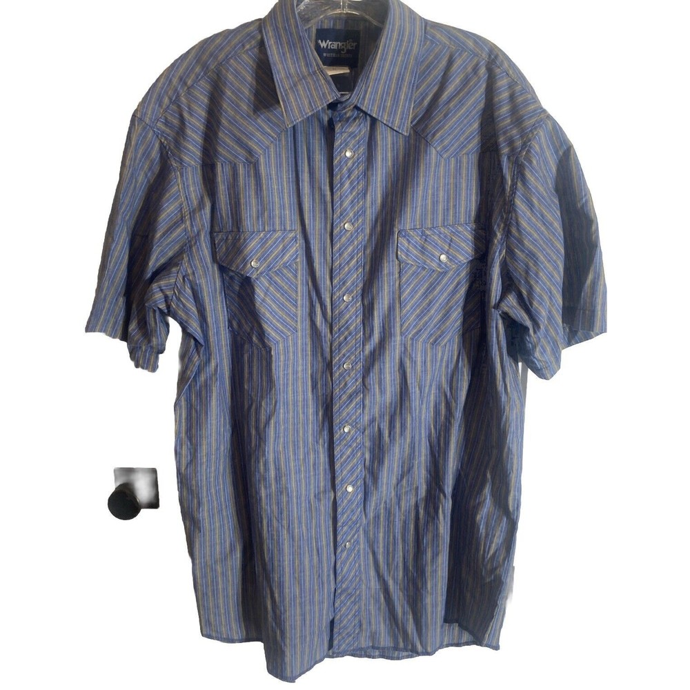 Wrangler Blue and Yellow Striped Casual Button Down Shirt